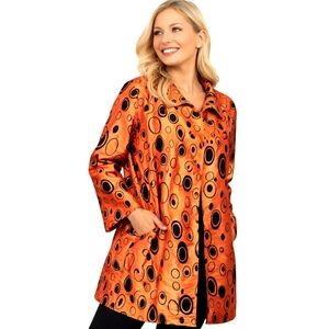 UBU Orange Black Geometric Jacket L Shimmer Art to Wear Statement Coat